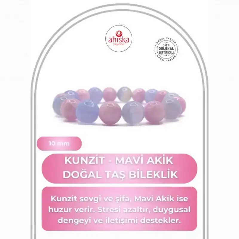 Sertifikalı Hakiki Orijinal Kunzit - Mavi Akik Doğal Taş 10mm Misinalı Bileklik - 2