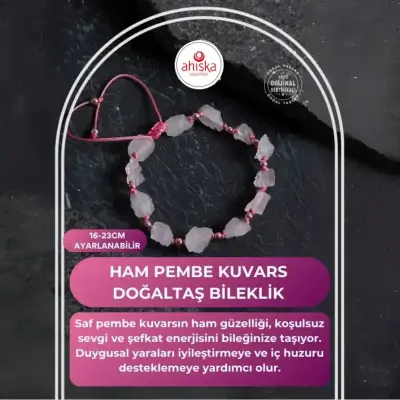 Sertifikalı Ham Pembe Kuvars Doğaltaş Bileklik - Doğal Taş (1)