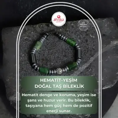 Sertifikalı Hematit ve Yeşim Doğal Taş Bileklik - Doğal Taş (1)
