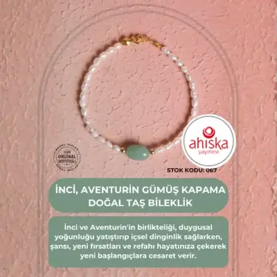 Sertifikalı İnci, Aventurin Gümüş Kapama Doğal Taş Bileklik (SK067) - Doğal Taş (1)