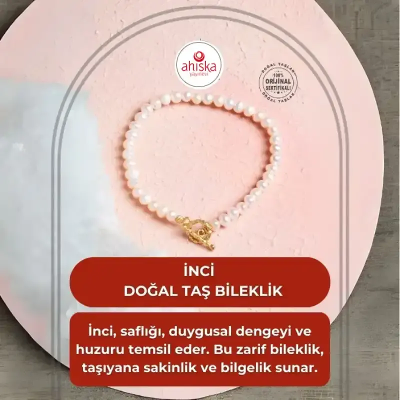 Sertifikalı İnci Gümüş Aparat Altın Kaplama Doğal Taş Bileklik - 2