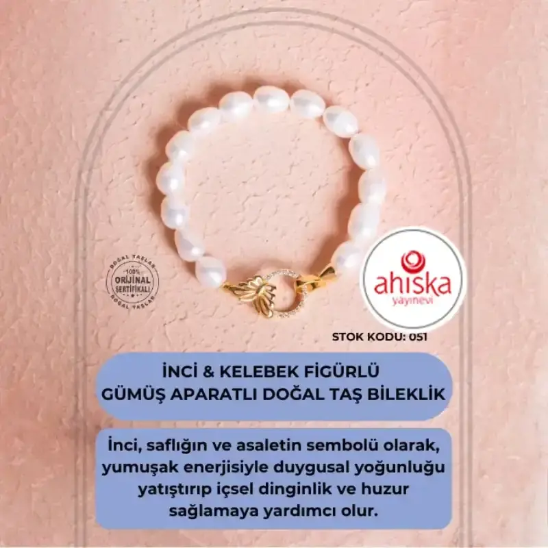 Sertifikalı İnci & Kelebek Figürlü Gümüş Aparatlı Doğal Taş Bileklik (SK051) - 2