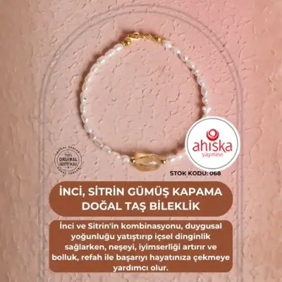Sertifikalı İnci, Sitrin Gümüş Kapama Doğal Taş Bileklik (SK068) - Doğal Taş (1)
