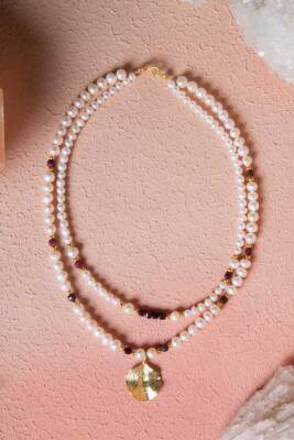 Sertifikalı İnci, Yakut, Hematit Gümüş Aparatlı Doğal Taş Kolye (SK019) - Doğal Taş