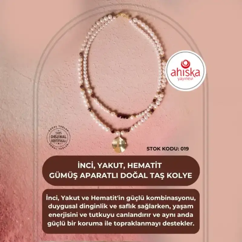 Sertifikalı İnci, Yakut, Hematit Gümüş Aparatlı Doğal Taş Kolye (SK019) - 2