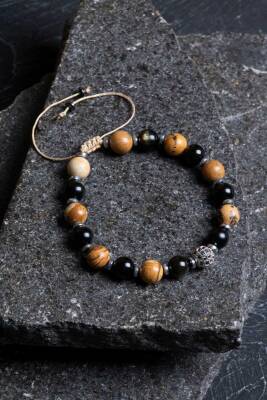 Sertifikalı Jasper, Obsidyen, Hematit Doğal Taş Makrome Bileklik - Doğal Taş