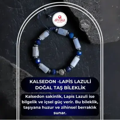 Sertifikalı Kalsedon ve Lapis Lazuli Doğal Taş Bileklik - Doğal Taş (1)