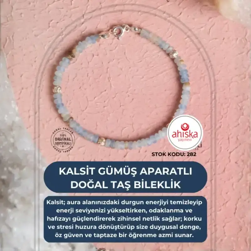 Sertifikalı Kalsit Gümüş Aparatlı Doğal Taş Bileklik (SK282) - 2