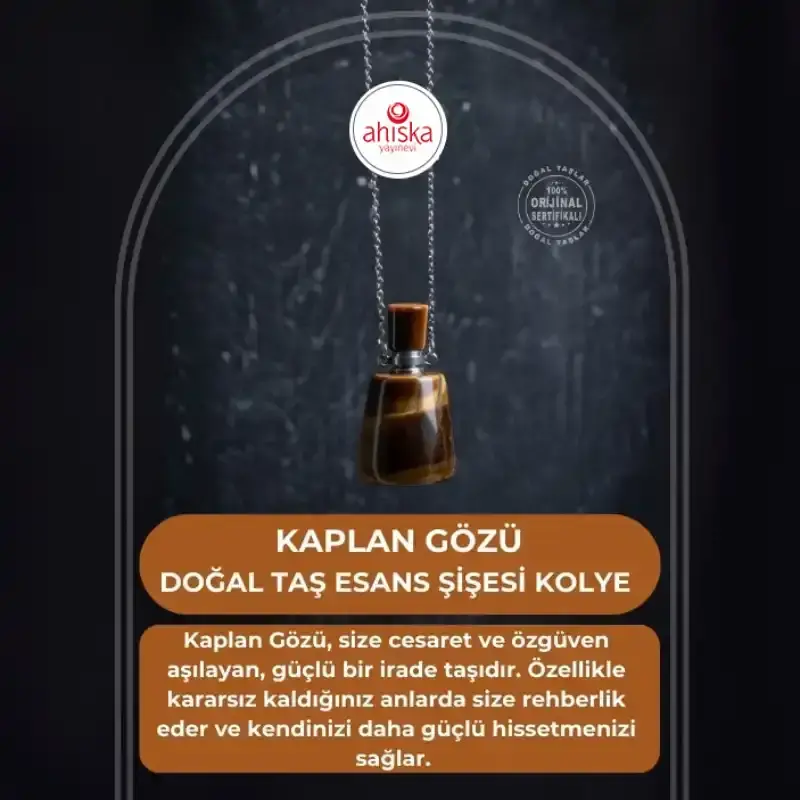 Sertifikalı Kaplan Gözü Doğal Taş Esans Şişesi Kolye - 1