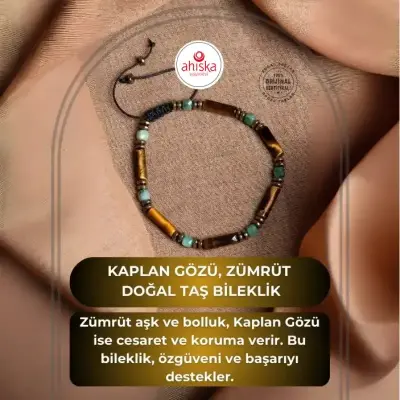 Sertifikalı Kaplan Gözü, Zümrüt Doğal Taş Makrome Bileklik - Doğal Taş (1)