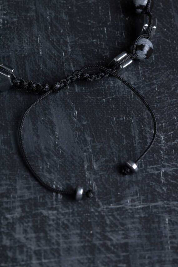 Sertifikalı Karlı Obsidyen, Hematit Doğal Taş Makrome Bileklik - 3