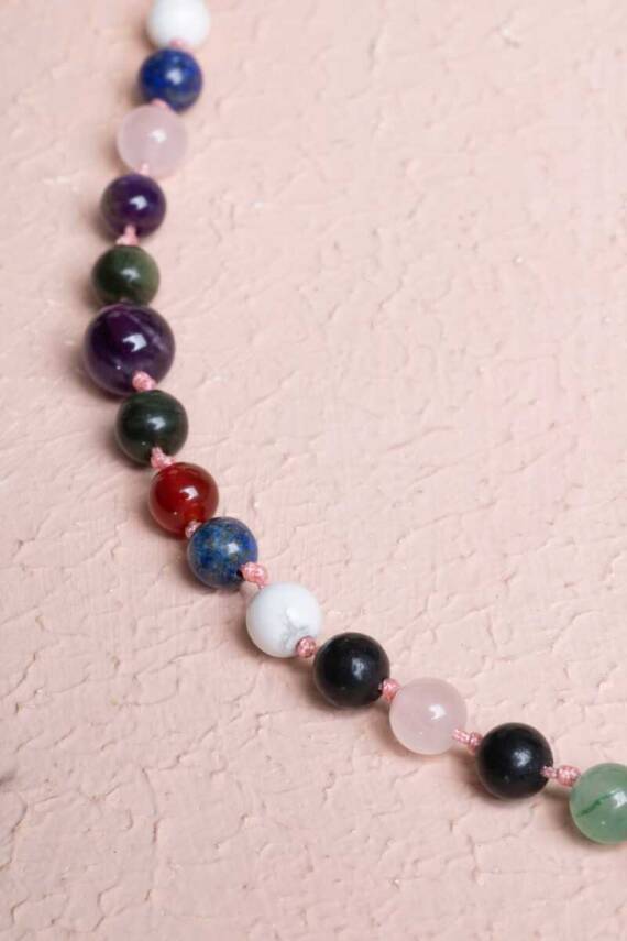 Sertifikalı Kırmızı Akik, Yeşil Aventurin, Lapis, Pembe Kuvars, Ametist, Havlit, Yeşim, Shungite Kız Öğrenci Kolye - 4