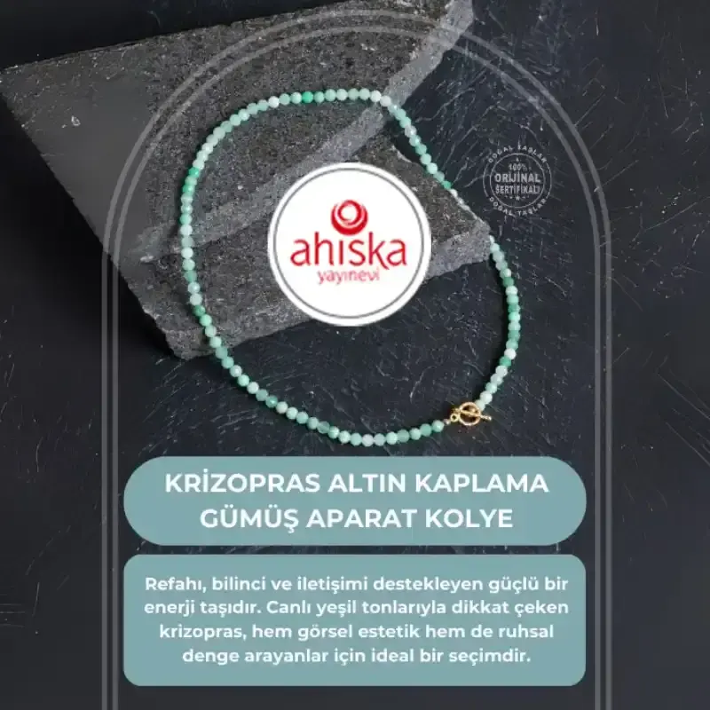 Sertifikalı Krizopras Altın Kaplama Gümüş Aparat Kolye - 2