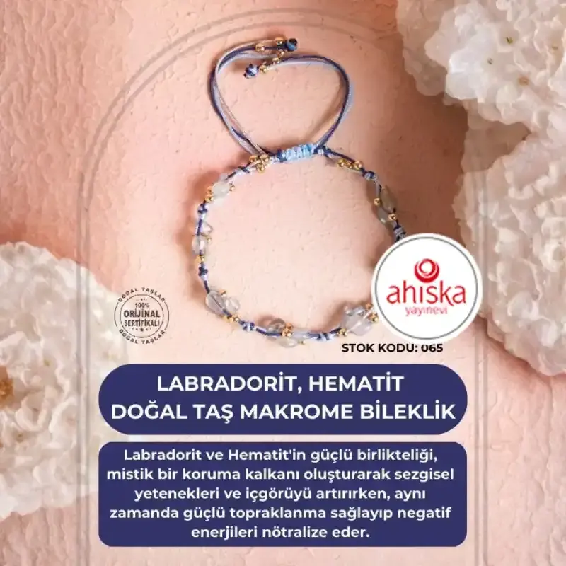 Sertifikalı Labradorit, Hematit Doğal Taş Makrome Bileklik (SK081) - 2