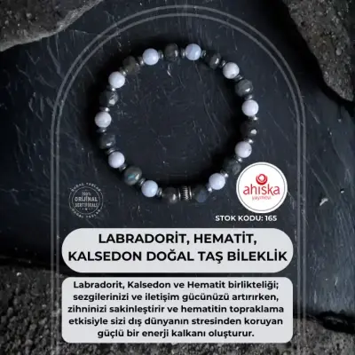 Sertifikalı Labradorit, Hematit ve Kalsedon Doğal Taş Bileklik (SK165) - Doğal Taş (1)