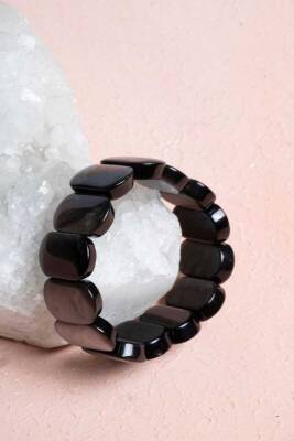 Sertifikalı Obsidyen Geniş Kesim Doğal Taş Bileklik - 3
