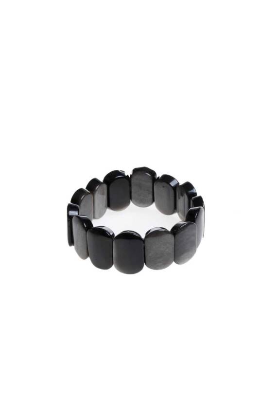 Sertifikalı Obsidyen Geniş Kesim Doğal Taş Bileklik - 5