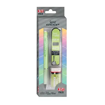 Serve Deep Elma Yeşili Okul Seti Uçlu Kalem + Uç + Silgi 0.7 mm 3 Lü Set - 4