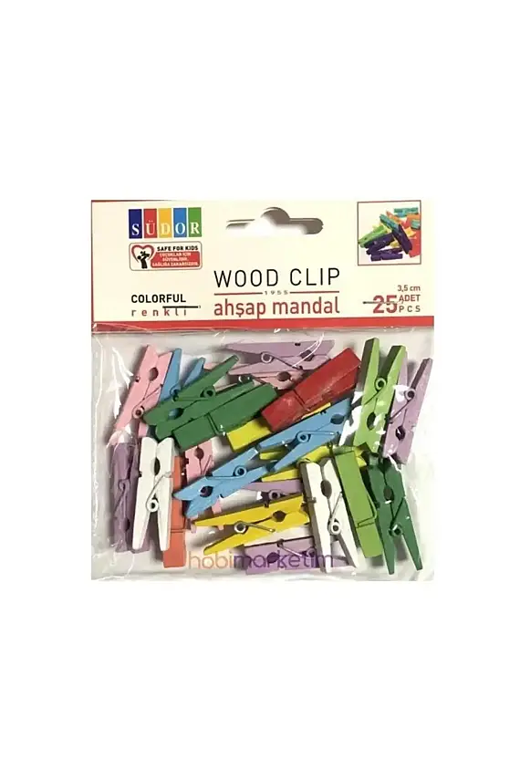 Südor Ahşap Mini Mandal Renkli 3.5 cm - 1
