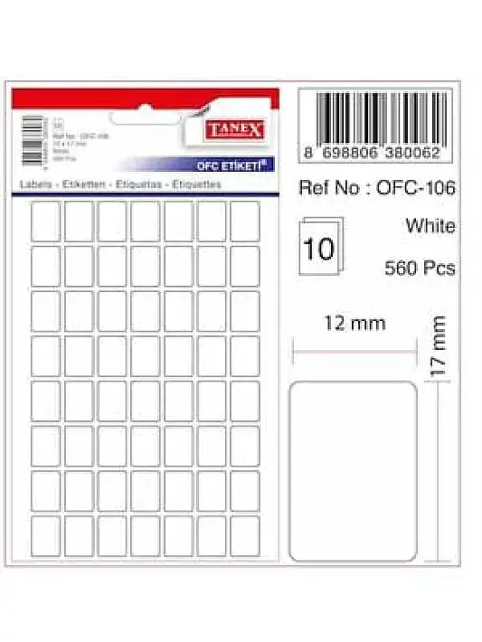 Tanex Ofc 106 Ofis Etiketi 12 x 17 mm Beyaz 10 Lu - 2