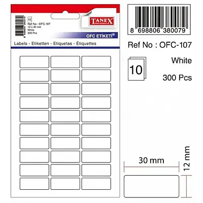 Tanex Ofc 107 Ofis Etiketi 12 x 30 mm Beyaz 10 Lu - Tanex (1)