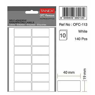 Tanex Ofc 113 Ofis Etiketi 40 x 19 mm Beyaz 10 Lu - 1
