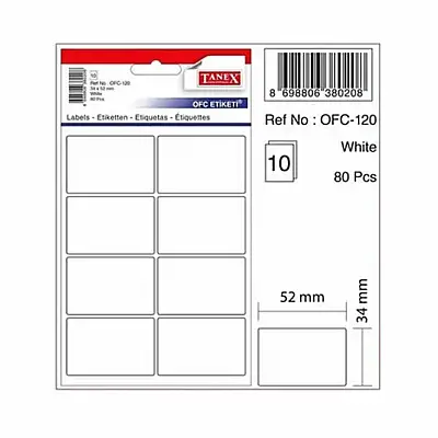 Tanex Ofc 120 Ofis Etiketi 52 x 34 mm Beyaz 10 Lu - Tanex (1)