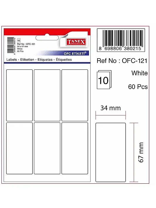 Tanex Ofc 121 Ofis Etiketi 34 x 67 mm Beyaz 10 Lu - 1
