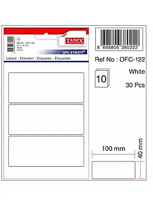 Tanex Ofc 122 Ofis Etiketi 100 x 40 mm Beyaz 10 Lu - 1