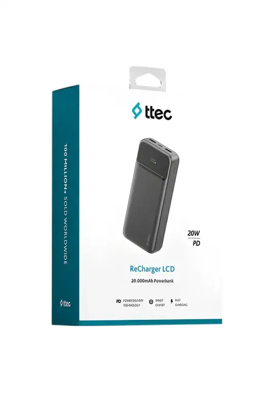 Ttec ReCharger LCD 20000 mAh PD 20 W Taşınabilir Hızlı Şarj Aleti Powerbank 2BB268S - 1