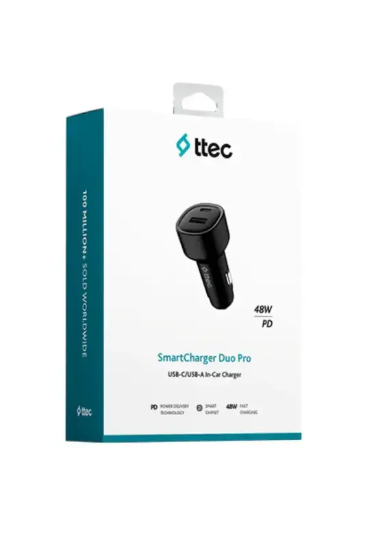 Ttec SmartCharger Duo PD 48 W Araç Hızlı Şarj Aleti USB-C + USB-A Siyah 2CKP02S - 1