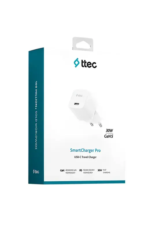 Ttec SmartCharger GAN 30 W PD USB-C Seyahat Hızlı Şarj Aleti Beyaz 2SCP03B - 1
