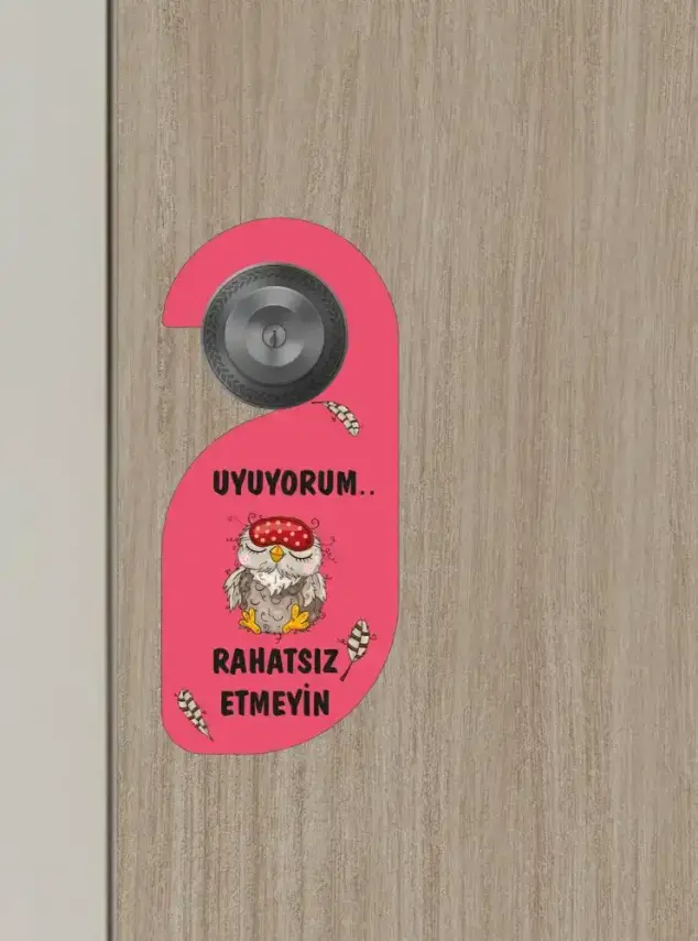 Uyuyorum Rahatsız Etmeyin Baykuş Tasarımlı Kapı Askısı Kapı Uyarı Levhası - 2