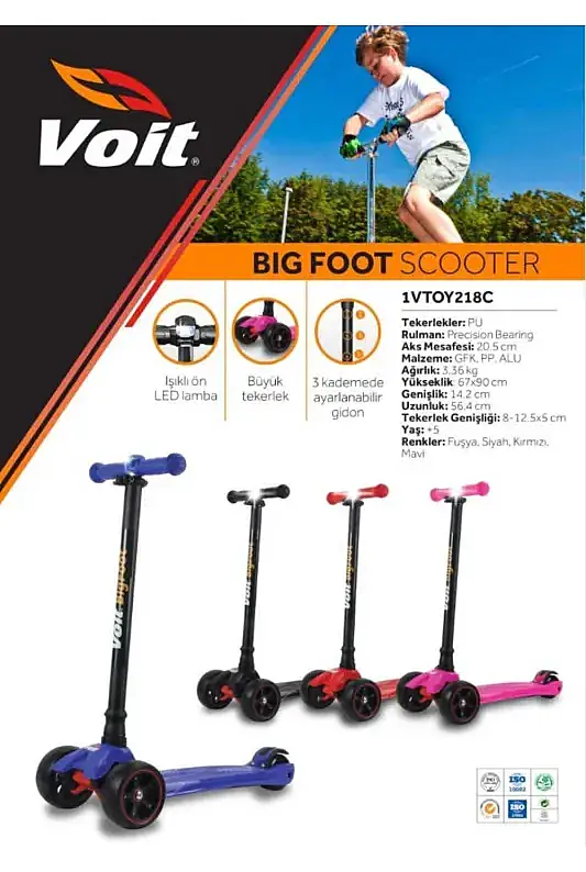 Voit Işıklı Geniş 3 Teker Scooter Siyah - 4