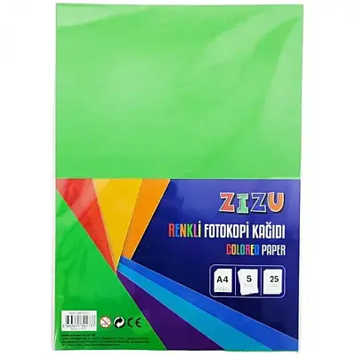 Zizu A4 Renkli Fotokopi Kağıdı 25 Li 5 Renk Karışık - 1