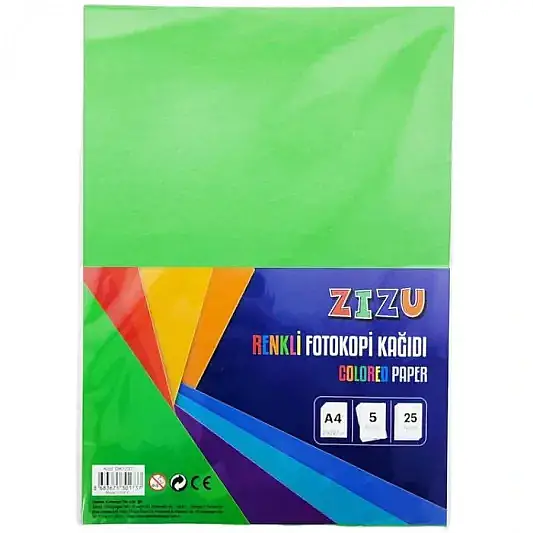 Zizu A4 Renkli Fotokopi Kağıdı 25 Li 5 Renk Karışık - 1